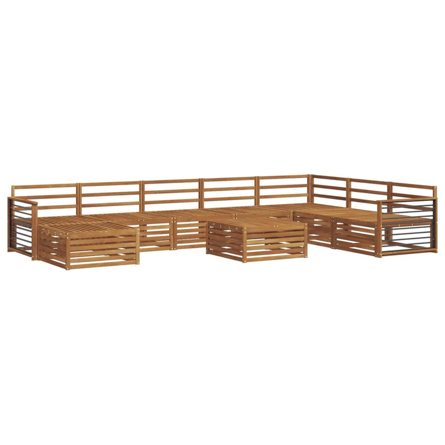 vidaXL Sofagarnitur aus Akazie Massivholz in Braun, 9-teiliges U-Shape Gartenmöbel-Set mit Tisch und Polstern - Bild 2