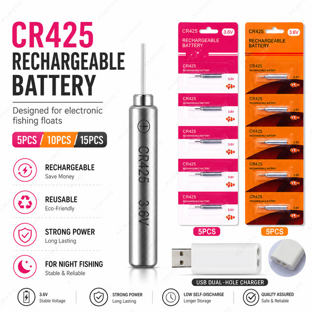 Koonenda CR425 Wiederaufladbare Batterie für elektronische Angelposen inklusive USB-Doppelstecker-Ladegerät - Bild 1