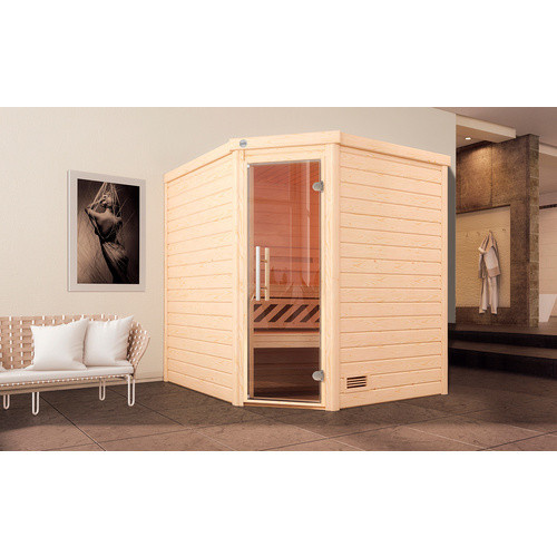 WEKA Massivholzsauna Turku 2 in Braun mit 9 kW Ofen und externer Steuerung für 6 Personen - Bild 3