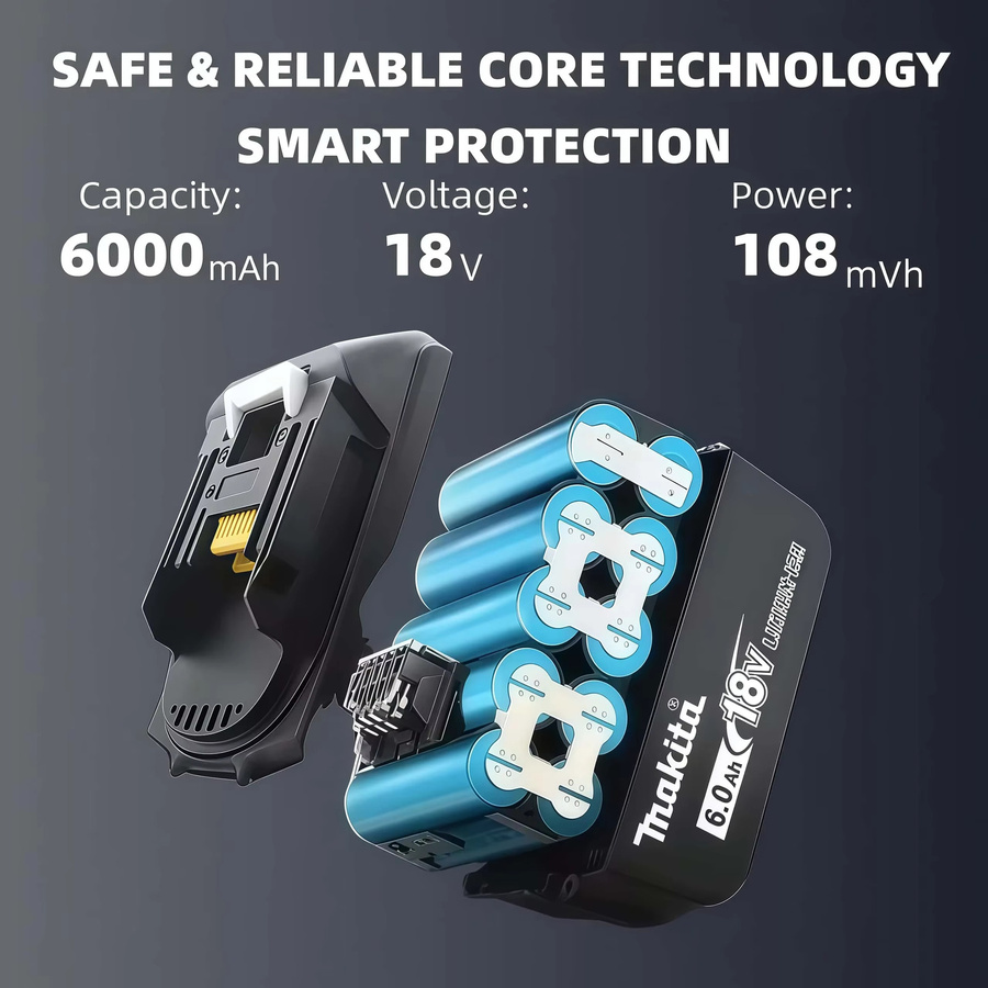 Makita Hochleistungs-Akku 18V mit 6000mAh für Elektrowerkzeuge der BL1860 und BL1850B Serie - Bild 2