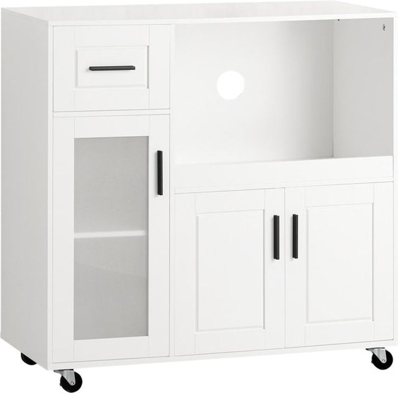 SoBuy Küchenwagen FSB78-W Sideboard auf Rollen in Weiß mit Mikrowellenschrank - Bild 2