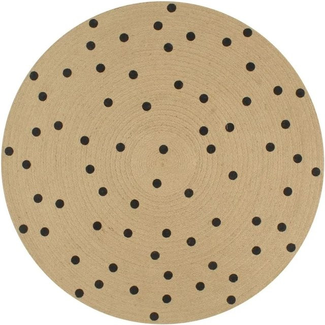 Handgefertigter vidaXL Jute Teppich mit Punktmuster in Natur, Schwarz und Beige, rund, Durchmesser: 120 cm - Bild 1