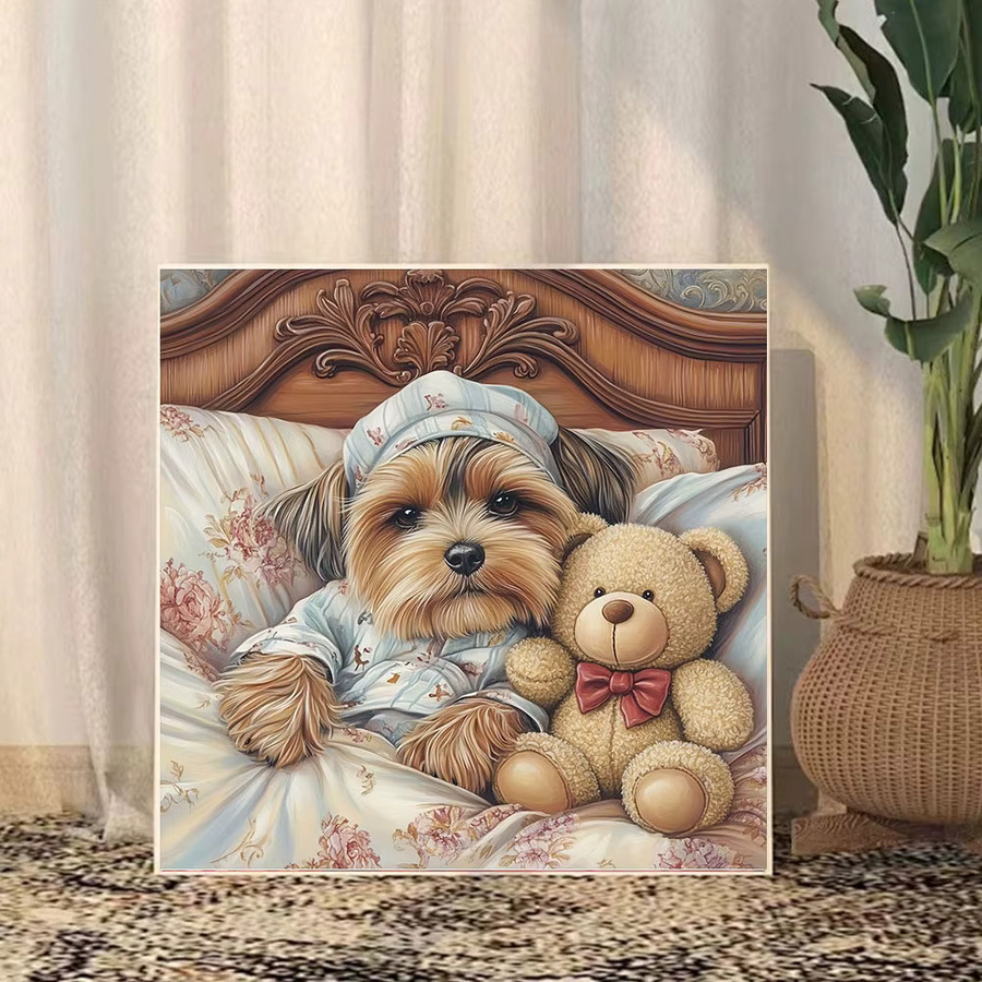 Huacan Diamantmalerei Hund Teddybär 5D DIY Set mit runden Diamanten in Multicolour, B/H: 20 x 20 cm - Bild 3