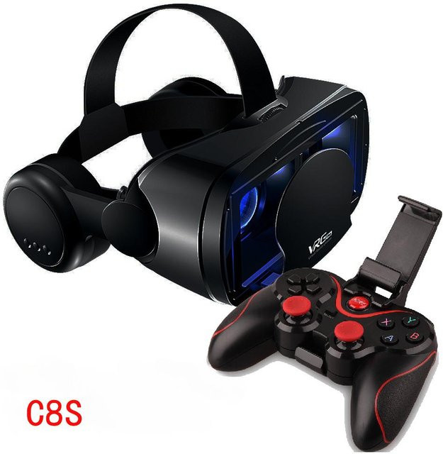 QINQING 3D VR Smart Brille Headset C8S Virtual Reality Helm mit Weitwinkelobjektiv und Controller in Schwarz - Bild 1