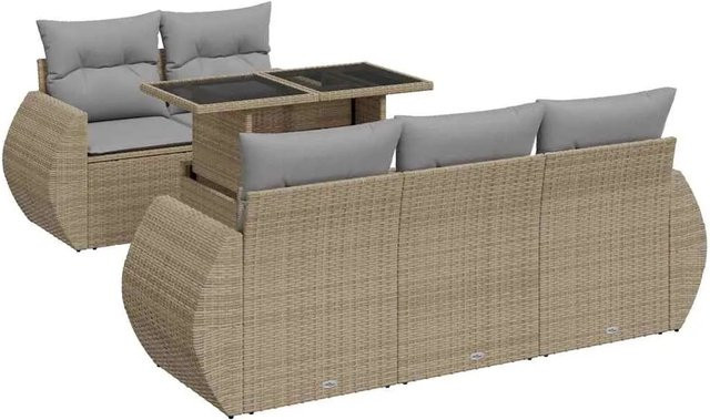vidaXL 6-teilige Garten-Sofagarnitur aus Poly-Rattan mit Kissen in Beige-grau - Bild 1