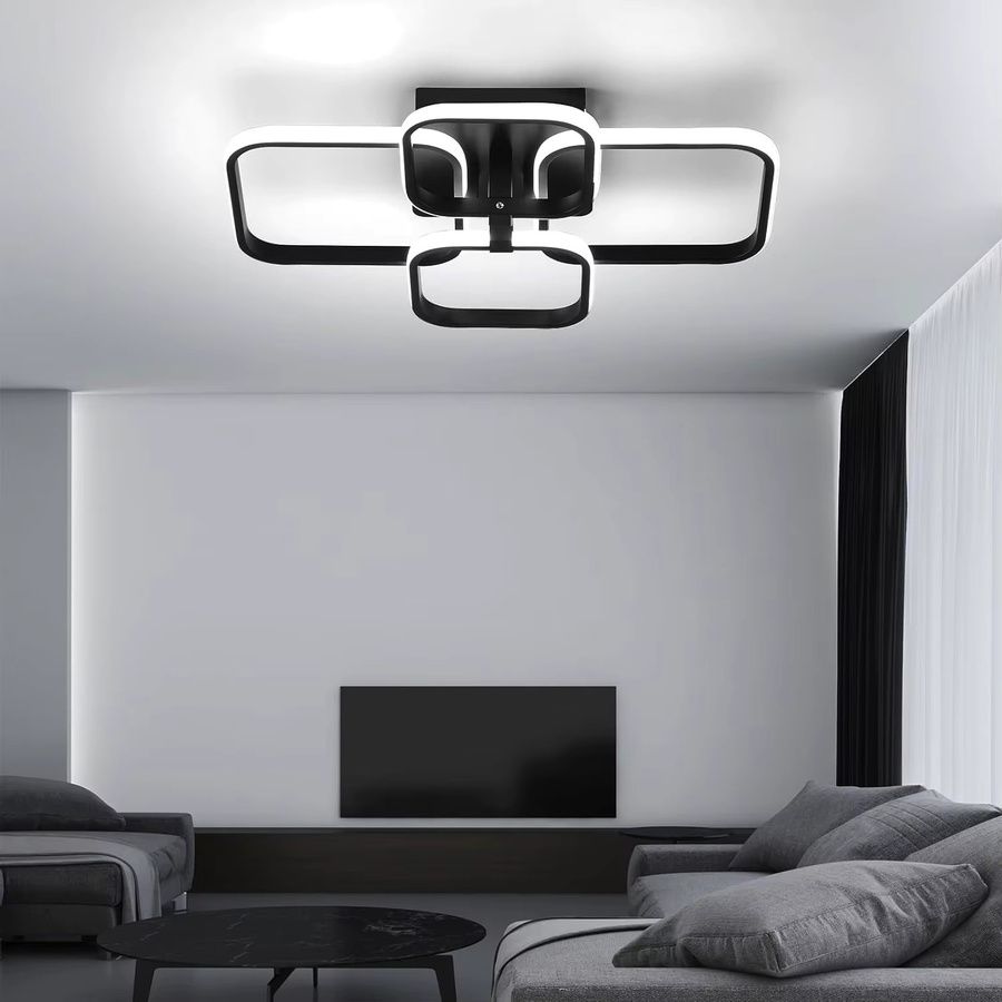 Moderne quadratische LED-Deckenleuchte von Riserva in Schwarz mit kaltweißem Licht, 60 W, aus Metall und Kunststoff für Schlafzimmer, Arbeitszimmer, Esszimmer und Küche - Bild 3