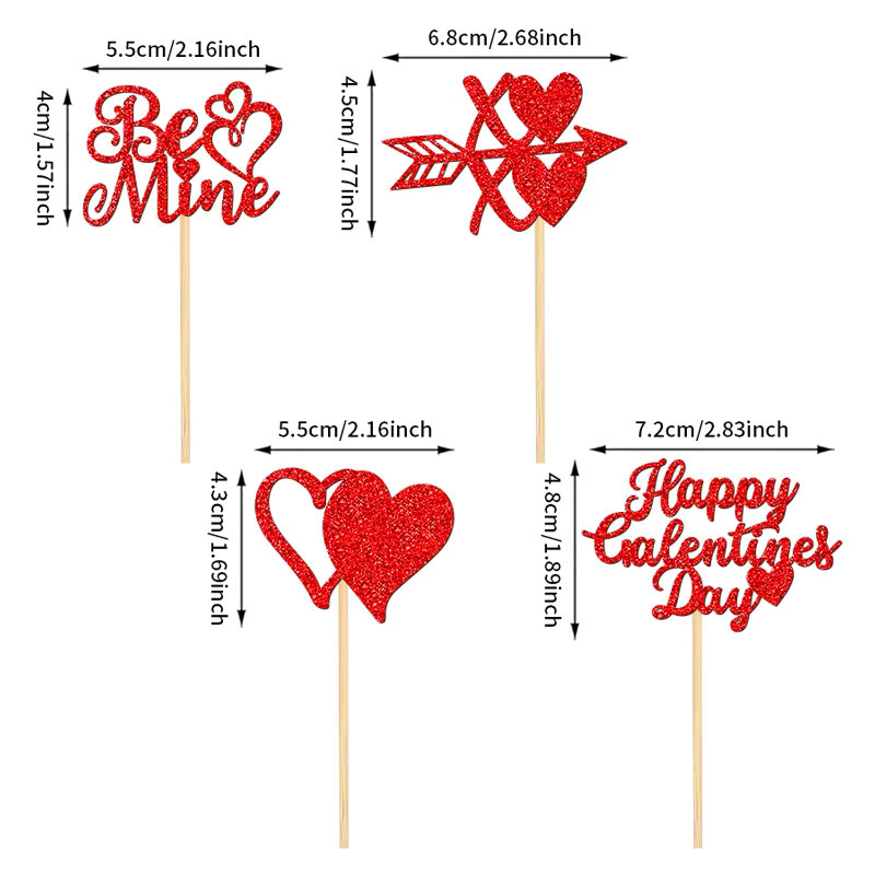 YOMDID 24 Stück Happy Galentine's Day Kuchendeckel in Rot mit glitzernden Doppelherz-Cupcake-Picks für Hochzeiten und Partys - Bild 2