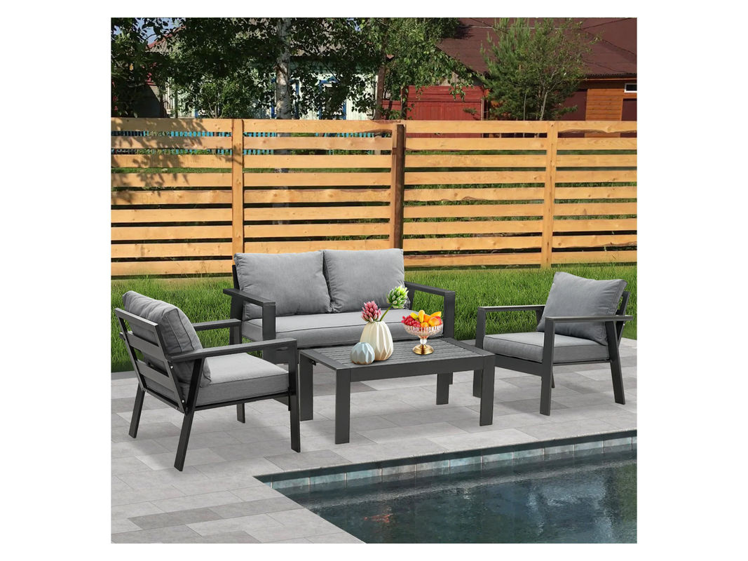 MeXo Gartenmöbel Lounge-Set Neapel für 4 Personen mit Polstern und Beistelltisch in Grau - Bild 2
