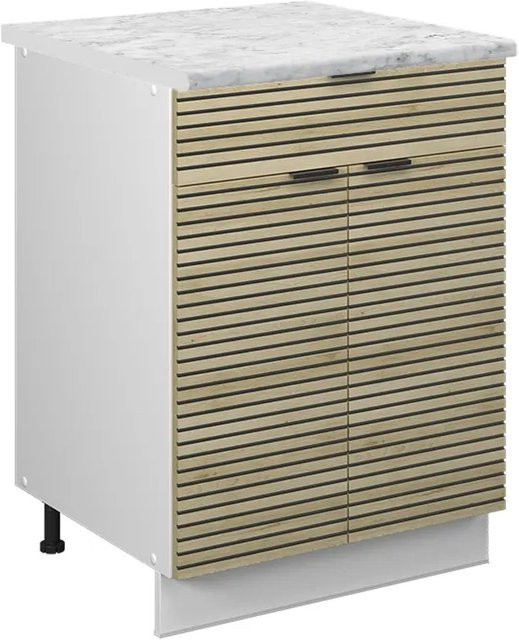 Vicco Küchenschrank Fame-Line Schubunterschrank in Weiß und Eiche mit Marmor-Optik Arbeitsplatte, Breite: 60 cm, Höhe: 82 cm, Tiefe: 32,53 cm - Bild 2