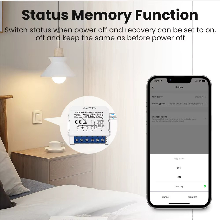 AVATTO Smart-Lichtschaltermodul in Weiß mit WLAN und Zigbee, DIY-Schaltersteuerung kompatibel mit Tuya, Alexa und Google Home, auch ohne Neutralleiter nutzbar - Bild 2