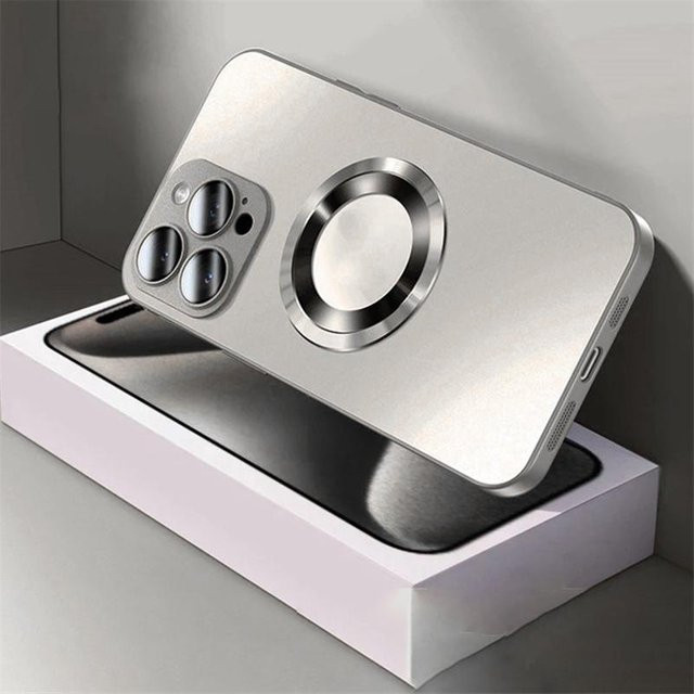 Lolozzx Magnetische Hülle mit Kameraschutz und MagSafe Kompatibilität für iPhone 16 Pro Max 15 14 13 12 11 in Silber Matt - Bild 1