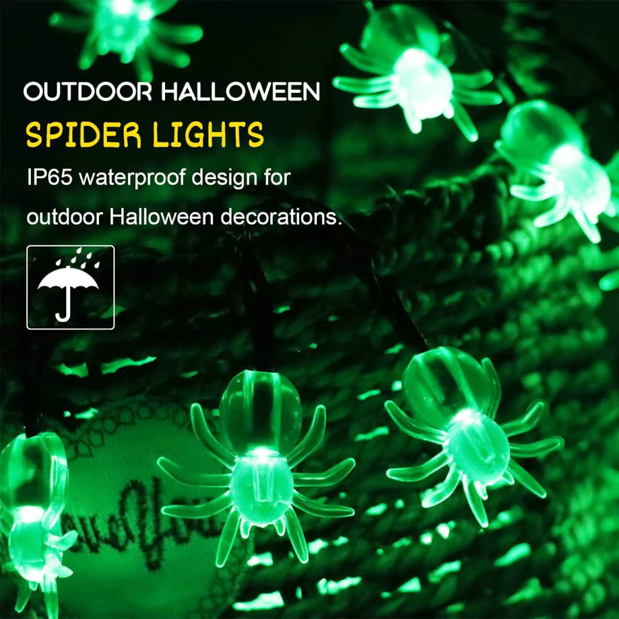 Peach Forest Grüne Spinne LED Lichterkette für Halloween mit 30 LEDs und 8 Beleuchtungsmodi, Wasserdicht für den Außenbereich - Bild 3