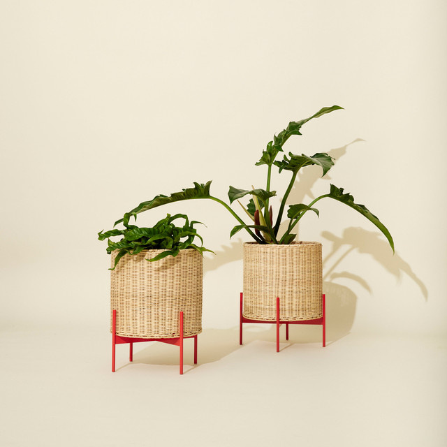 Hübsch Interior Pflanzenkorb Splint aus Rattan und Eisen in Natur/Rot, Durchmesser: 40 cm, Höhe: 30 cm - Bild 1