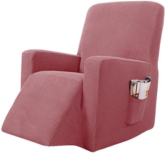 Dehnbarer Jacquard Sesselbezug mit Seitentasche und Anti-Rutsch-Funktion in Pink - Bild 1