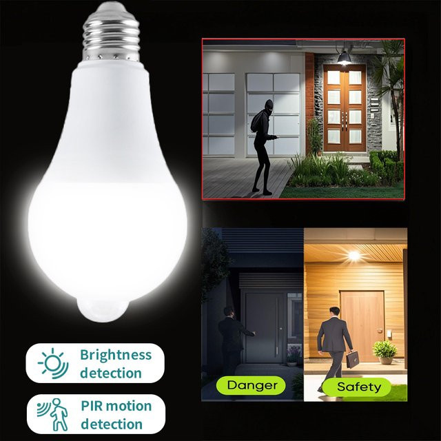 GGBEE LED-Glühbirne mit Bewegungsmelder und Dämmerungssensor E27, Weiß, für Indoor und Outdoor - Bild 1