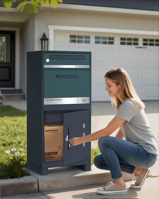 SONGMICS Paketbox mit Schloss aus Stahl und PP-Kunststoff in Anthrazit und Grau - Bild 1