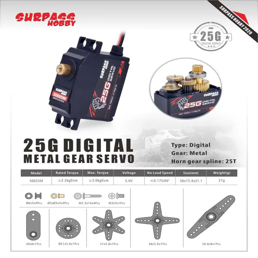 ÜBERTREFFEN Hobby Digital Servo S0025P S0025M, Metall Kunststoff Getriebe - Bild 2
