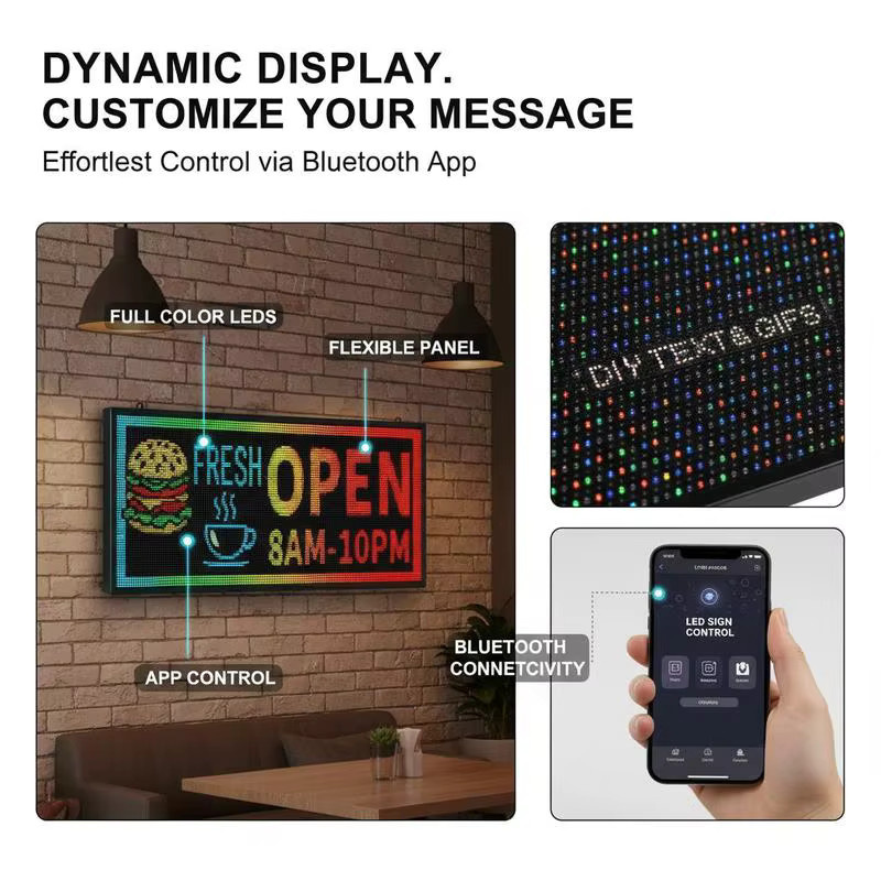 Programmierbares P10 LED-Schild mit Bluetooth-App-Steuerung, vollfarbiges flexibles digitales Lauftext-Panel in Schwarz, B/H/T: 67 x 35 x 5,5 cm - Bild 2