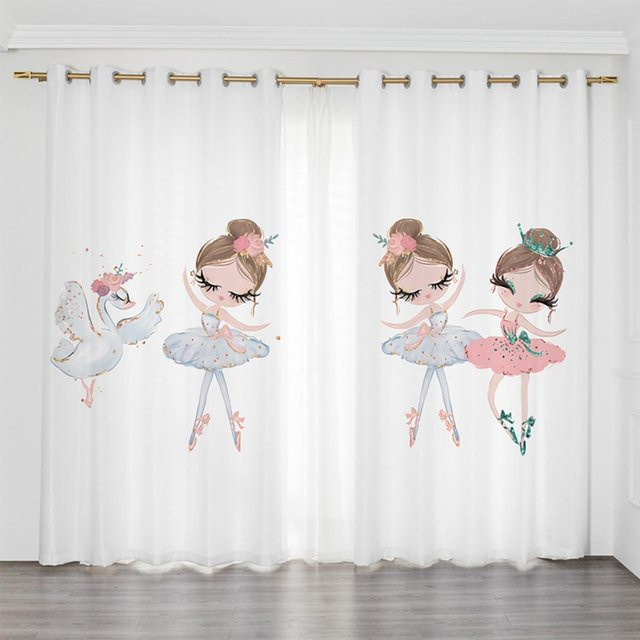 Yiran Furniture Einhorn und Ballerina Vorhänge für Kinder, 2er-Set, Rosa und Weiß, B: 140 cm, H: 160 cm - Bild 1