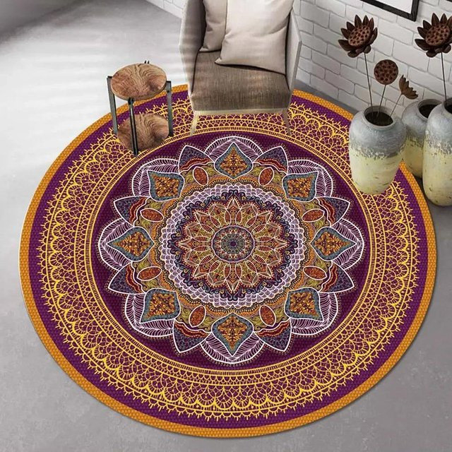 Karpetti Runder Teppich im Boho-Stil mit Mandala- und Blumenmuster, Mehrfarbig, Durchmesser: 40 cm - Bild 1