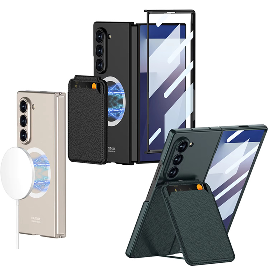 Magnetische Handyhülle für Samsung Galaxy Z Fold 7 und Z Fold 6 mit abnehmbarer Kartenhalterung und gehärtetem Schutzfilm in Schwarz - Bild 3