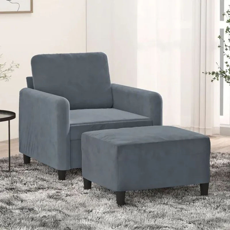 vidaxl Relaxsessel mit Hocker aus Samt in Anthrazit und Grau mit Metallgestell - Bild 1