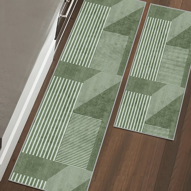 VIKAMA Teppich Gestreift Grün, Moderner Waschbarer Läufer für Küche, Flur, Schlafzimmer und Wohnzimmer, B/T/H: 120 x 40 x 40 cm - Bild 1