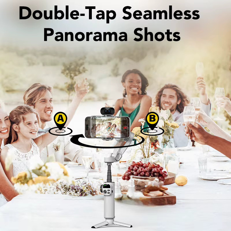 AOCHUAN Smart X2 Ai Smartphone-Gimbal-Stabilisator in Weiß mit LED-Anzeige und integrierter Verlängerungsstange - Bild 4