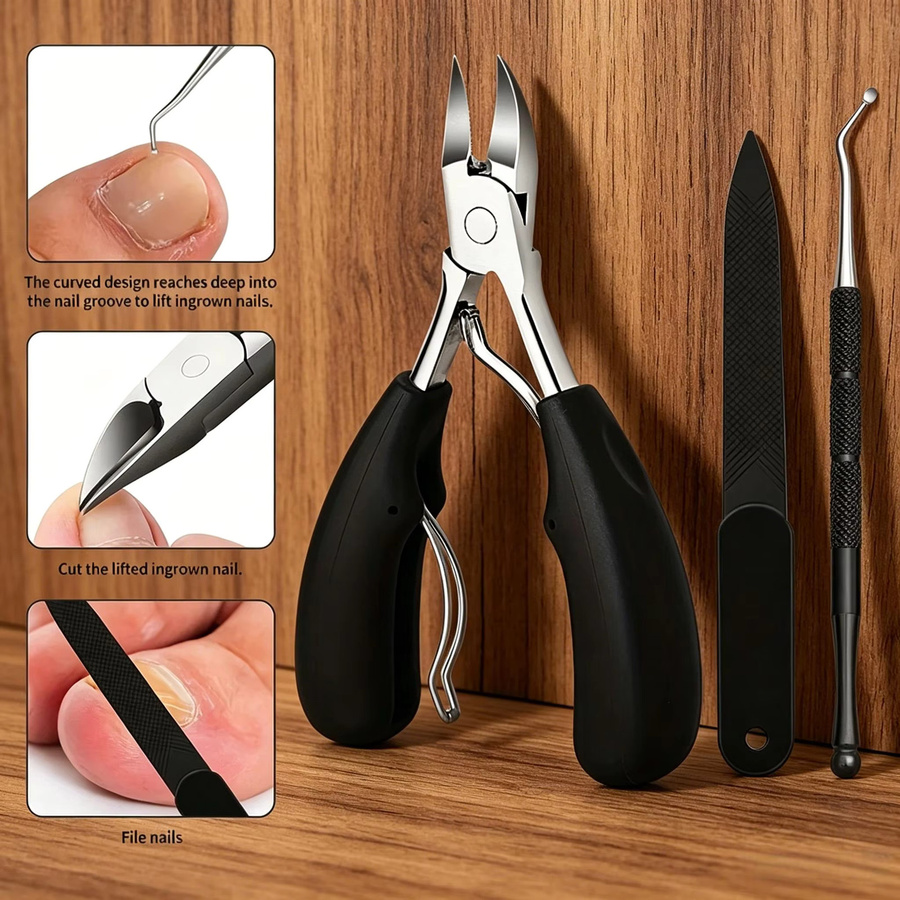 Edelstahl-Zehennagelknipser-Set mit Schere, Nagelfeile und Nagelhautentferner - Bild 2