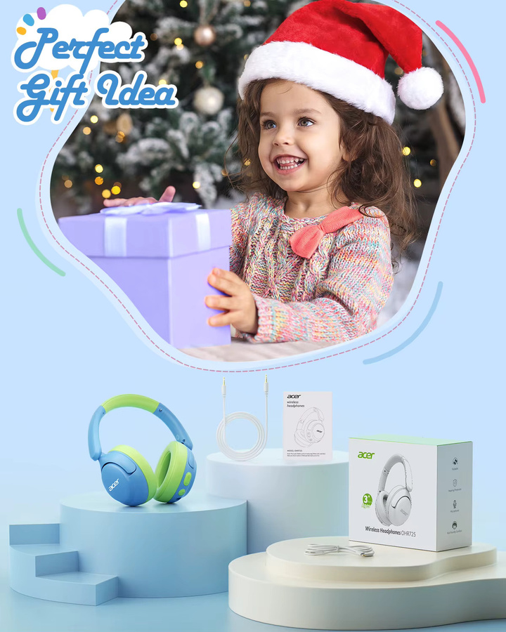 Acer OHR725 Kinder-Bluetooth-5.4-Kopfhörer in Blau, faltbare kabellose Over-Ear-Kopfhörer mit 85dB Lautstärkebegrenzer und integriertem Mikrofon - Bild 3