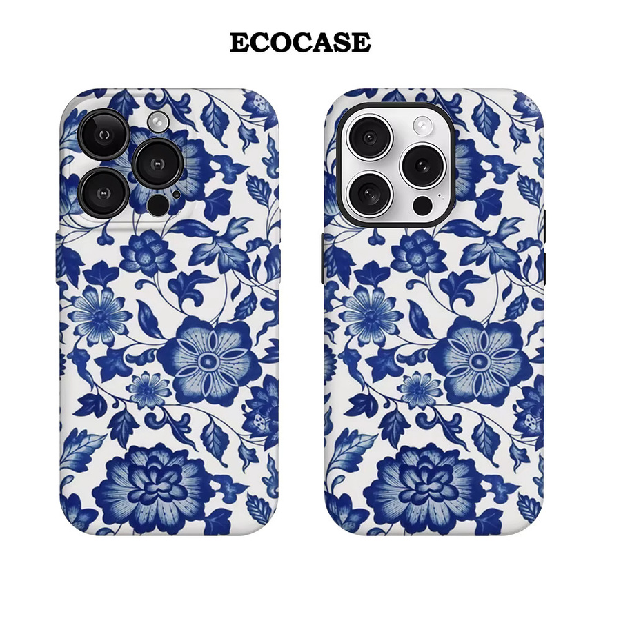 Blaue iPhone Handyhülle mit Porzellan-Design für Apple iPhone 17 16 15 14 13 12 11 Pro Max Plus mit doppelschichtiger Rückseite - Bild 2
