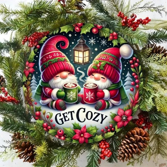 Runde Weihnachtswandkunst aus Eisen mit Weihnachtszwerg von CIFBUY, Multicolor, Durchmesser: 20 cm - Bild 1