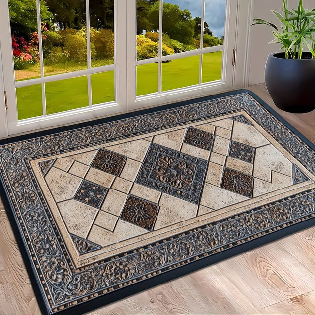 VIKAMA Fußmatte mit Keramikmuster für innen und außen, geometrischer Eingangsteppich, maschinenwaschbar, B/B/H: 60,0 x 40,0 x 1,0 cm - Bild 1