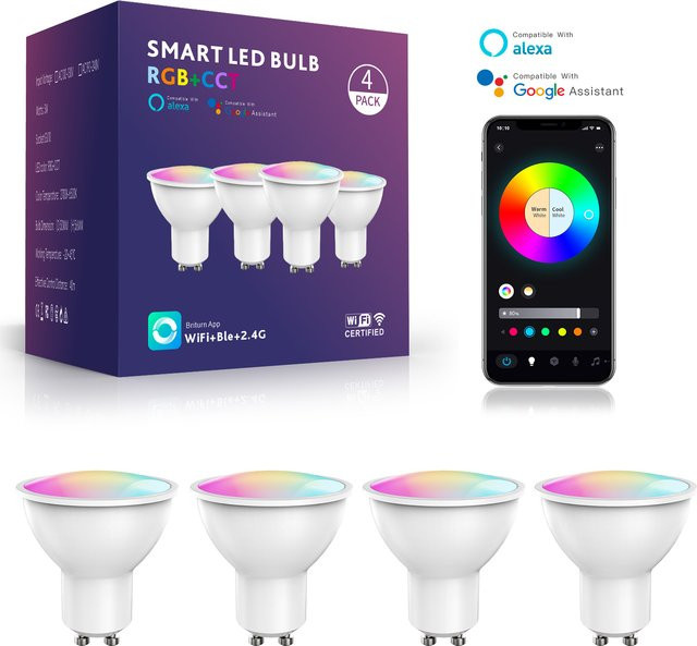 LARZI Intelligente LED-Glühbirne GU10 RGBCW mit WiFi und Zigbee, dimmbar, Multicolour, kompatibel mit Amazon Alexa und Google Assistant - Bild 1