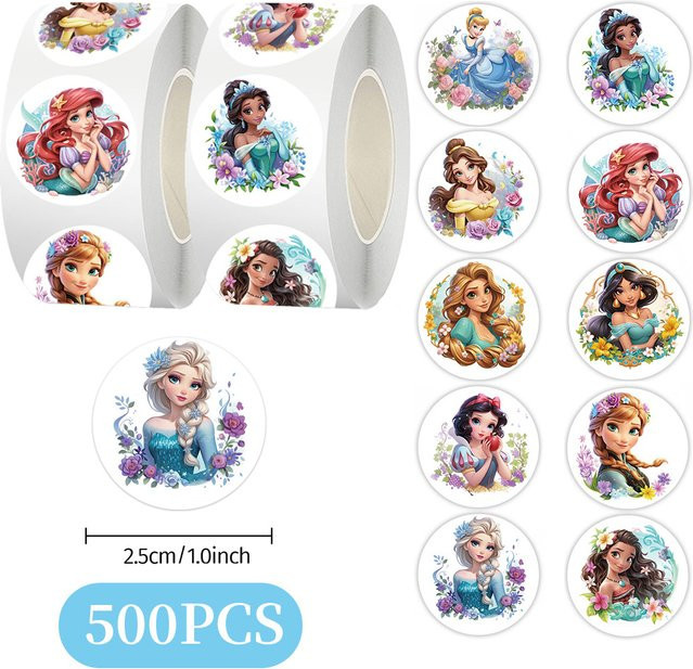 Disney Anime Prinzessin Aufkleber Set mit Ariel und Schneewittchen, 500 Stück, Mehrfarbig - Bild 1