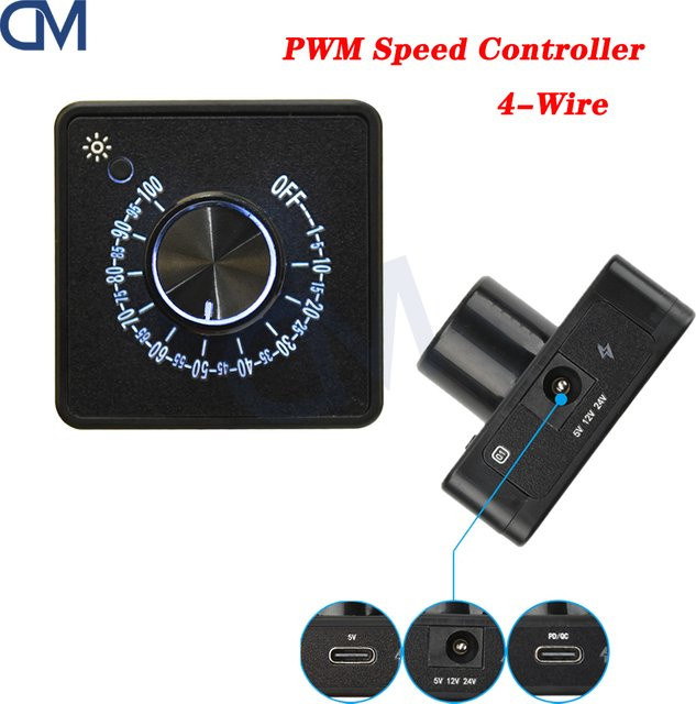 diymore 4Pin PWM Lüfter Geschwindigkeit Controller mit USB-C PD QC Schnellladefunktion für Wasserkühlung und Kühler, Schwarz - Bild 1