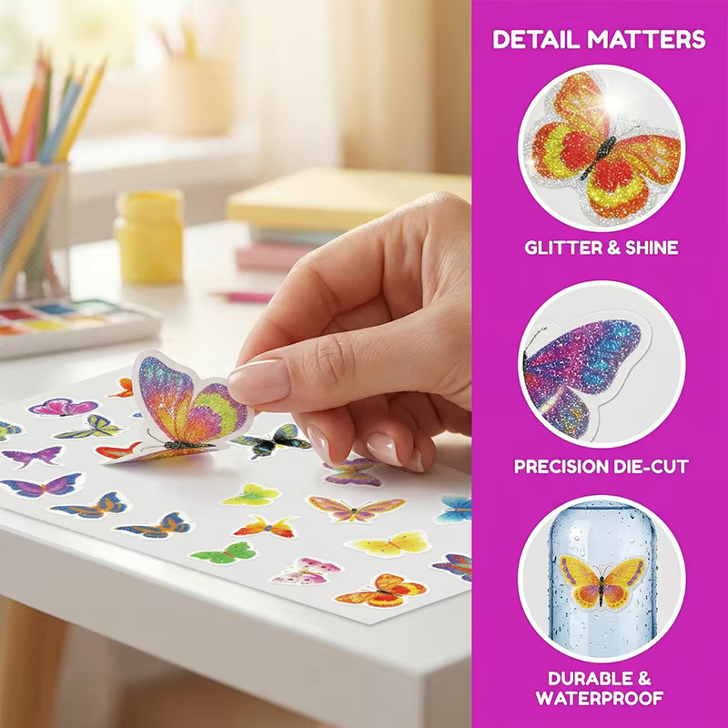 MOTARRO Glitzer-Aufkleber im Schmetterlings-Design, Multicolor, B: 8 cm, H: 16 cm - Bild 2