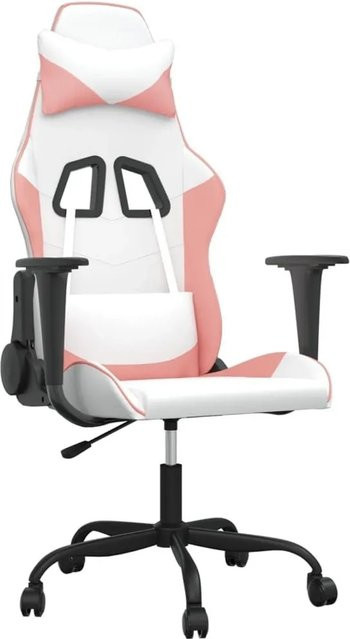 vidaXL Gaming-Stuhl in Weiß-Rosa aus Kunstleder mit Armlehnen und Rollen - Bild 1