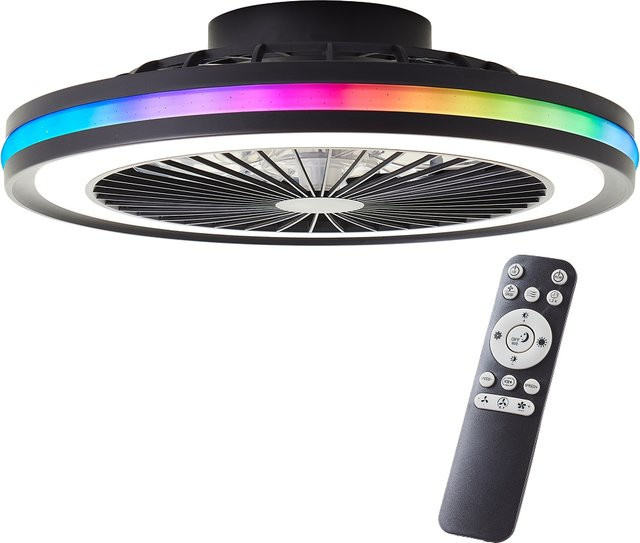 Brilliant Palmero LED-Deckenleuchte mit Ventilator, Schwarz, Dimmbar, RGB & CCT-Farbsteuerung, mit Fernbedienung, Durchmesser: 46,5 cm - Bild 2