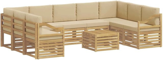 vidaXL Sofagarnitur Set aus 10 Teilen in Weiß und Beige mit UV-beständigem Polyester und Akazienholz-Gestell, B/T/H: 59 x 59 x 37 cm - Bild 1