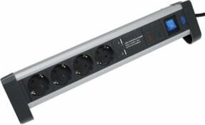 as-Schwabe 4-fach Steckdosenleiste ALUX mit Tischhalterung und USB-A in Schwarz/Silber - Bild 1