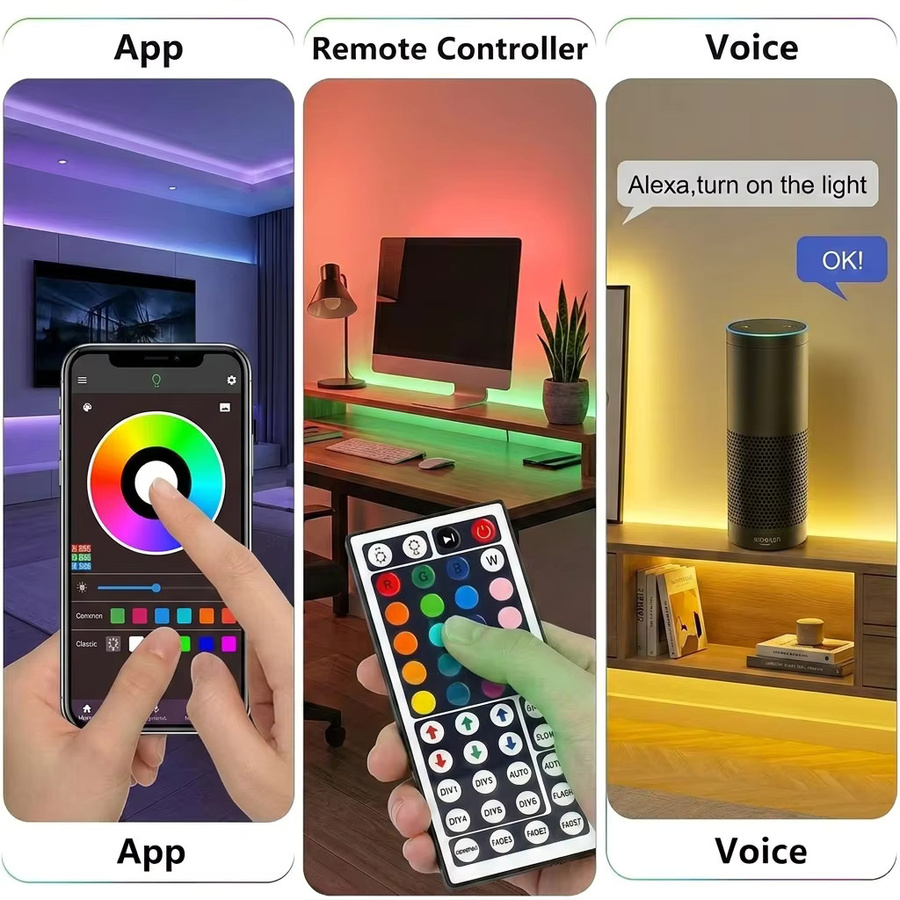 GHUSTAR RGB LED Lichtstreifen mit WLAN und Bluetooth für TV, USB 5V Smart Tape Light mit Fernbedienung und Sprachsteuerung, Multicolour - Bild 3