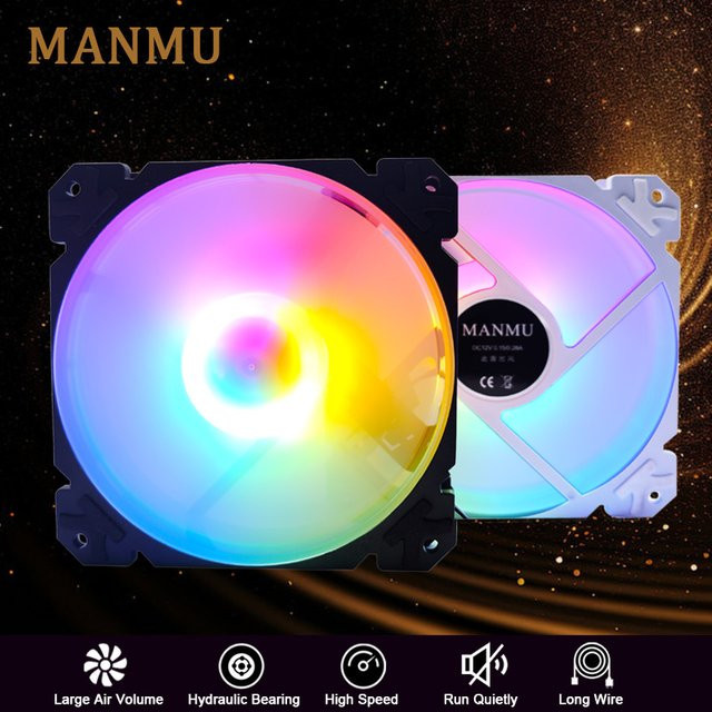 MANMU 12V Computer-Gehäuselüfter 120mm mit RGB-Regenbogenfarben für Gaming-Kühlung - Bild 1