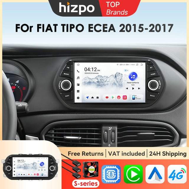 Hizpo 7 Zoll Bluetooth Auto Radio für FIAT TIPO EGEA 2015 - 2017 Stereo Multimedia Video Player mit GPS, 4G, CarPlay und Android Auto in Schwarz - Bild 1