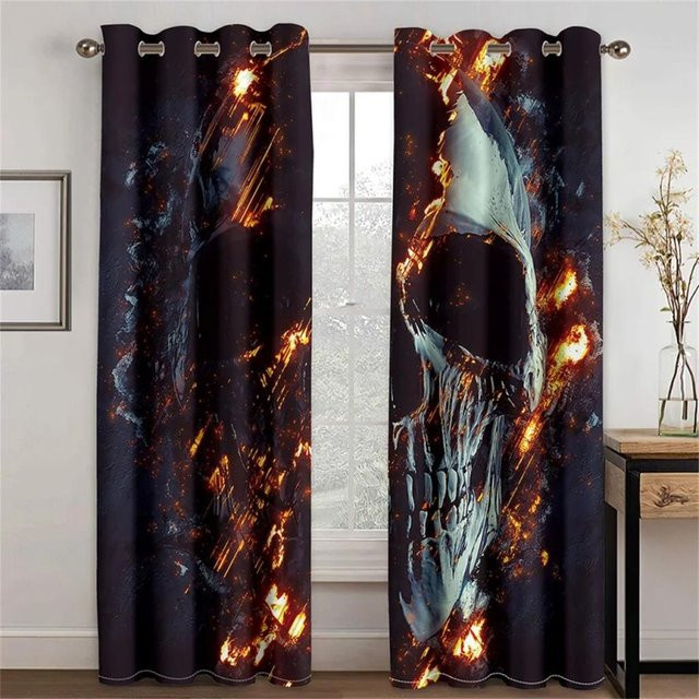 Halloween 3D Horror Kürbiskopf Vorhang Set mit 2 Paneelen in Schwarz von Household supplies MH, B/H: 50 x 130 cm - Bild 1