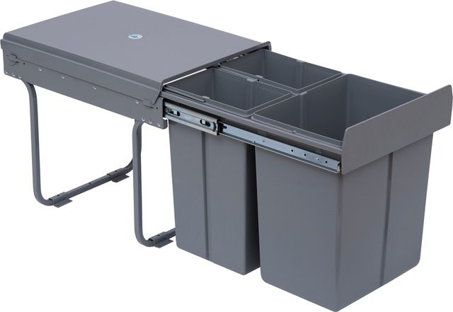HOMCOM Einbaumülleimer für Unterschränke mit 3 herausnehmbaren Fächern, 40L, Grau - Bild 1