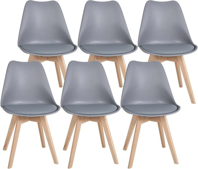 6er Set Esszimmerstühle DELUKE SIKEL in Grau mit Kunstleder und Buchenholz, B/T/H: 49 x 50 x 83 cm - Bild 1