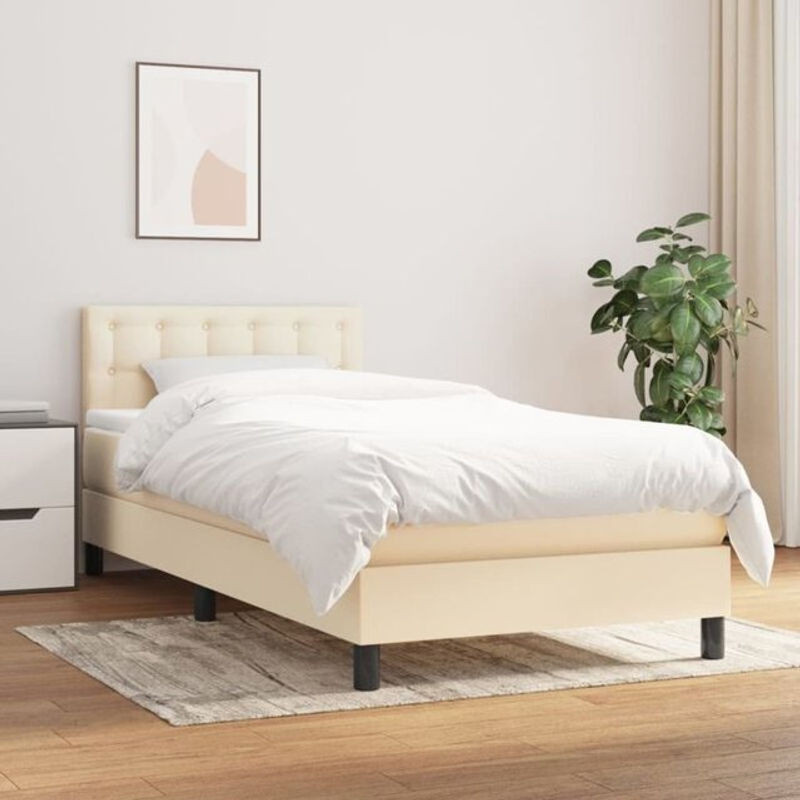 vidaxl Boxspringbett mit Matratze in Beige und Weiß aus Stoff, B/T/H: 90 x 200 x 78 cm - Bild 1