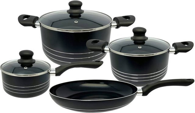 Pocoline Topfset aus Aluminium in Schwarz, 7-teilig mit Stielkasserolle, Kochtopf, Pfanne und Deckeln - Bild 1