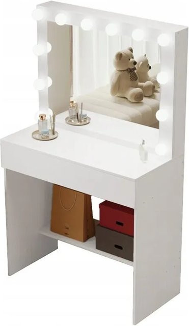 Rebiko Schminktisch Modern Glamourös in Weiß mit Hollywood LED Spiegel aus MDF-Platte B/H/T: 140 x 80 x 40 cm - Bild 1